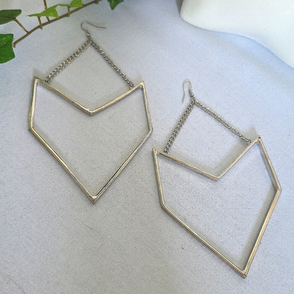 Large Statement Silver Geometric Drop Earrings - image 1